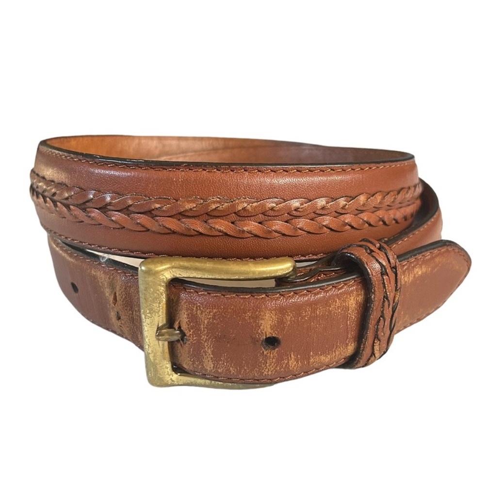 SALE Gant Cognac Brown Full Grain Cowhide Leather Belt Braided Western 36”/ 90cm